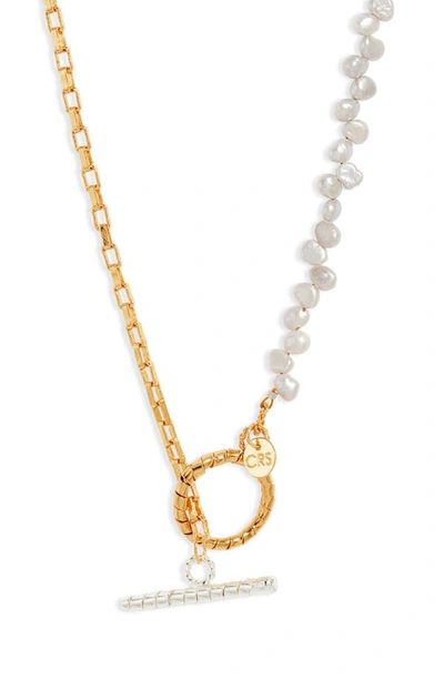 Crisobela Jewelry Afternoon Wine Pearl & Chain Toggle Pendant Necklace In Gold And Silver