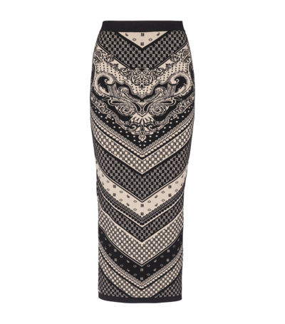 Balmain Monogram-pattern Knitted Pencil Skirt In Black
