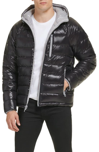 Guess Reversible Puffer Jacket In Black Silver
