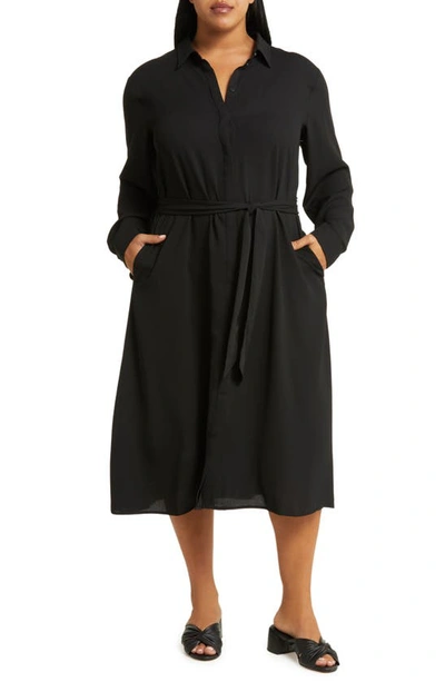 Nordstrom Rack Long Sleeve Fit Flare Shirtdress In Black
