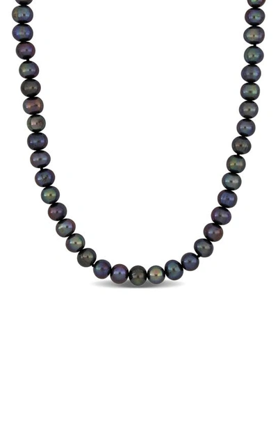 Delmar Sterling Silver 8–8.5mm Black Cultured Freshwater Pearl Necklace In Blue