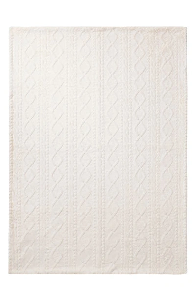 Ymf Cable Knit Faux Fur Throw In Ivory