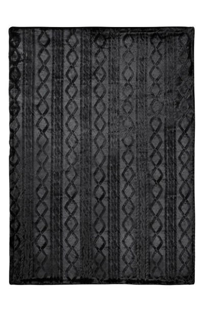 Ymf Cable Knit Faux Fur Throw In Black