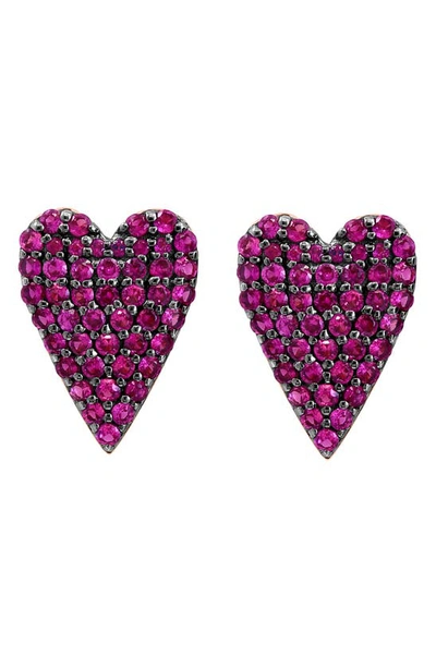 Effy 14k Rose Gold Pavé Pink Sapphire Heart Stud Earrings