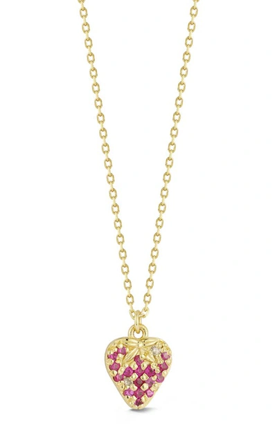 Ember Fine Jewelry 14k Yellow Gold Pavé Ruby & Diamond Strawberry Pendant Necklace