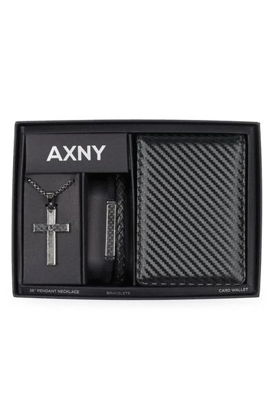 American Exchange Cross Necklace, Bracelet & Wallet Box Set In Black