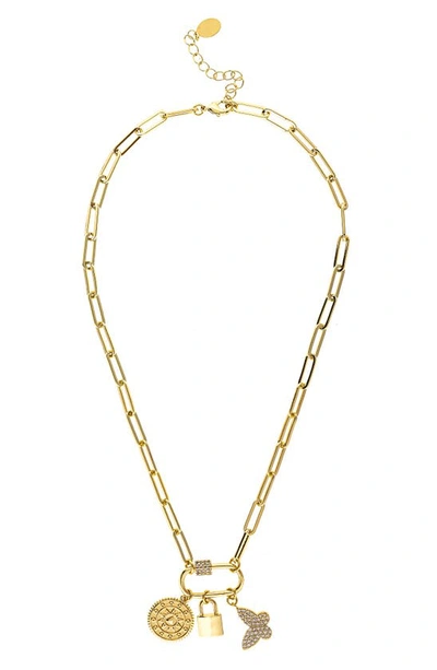 Rivka Friedman 18k Gold Plated Pavé Cz Charm Pendant Necklace In 18k Gold Clad