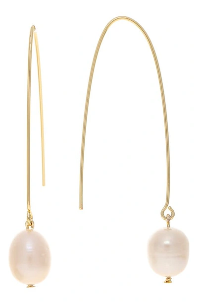 Rivka Friedman 18k Gold Plated Imitation Pearl Threader Earrings In 18k Gold Clad