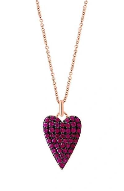 Effy 14k Rose Gold Pavé Pink Sapphire Heart Pendant Necklace