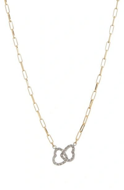 Meshmerise Interlocking Hearts Paperclip Necklace In Gold