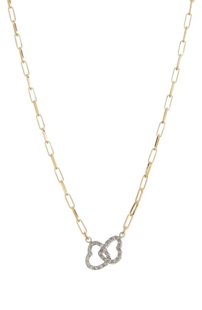 Meshmerise Interlocking Hearts Paperclip Necklace In Yellow