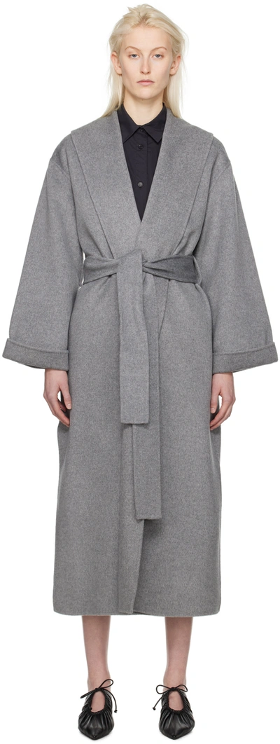 By Malene Birger Trullem Belted Wool Coat In T5m Grey Melange
