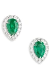 Valani Atelier Emerald & Diamond Halo Stud Earrings In White Gold/ Emerald/ Diamond