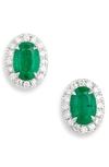 Valani Atelier Emerald & Diamond Halo Stud Earrings In White Gold/ Emerald/ Diamond