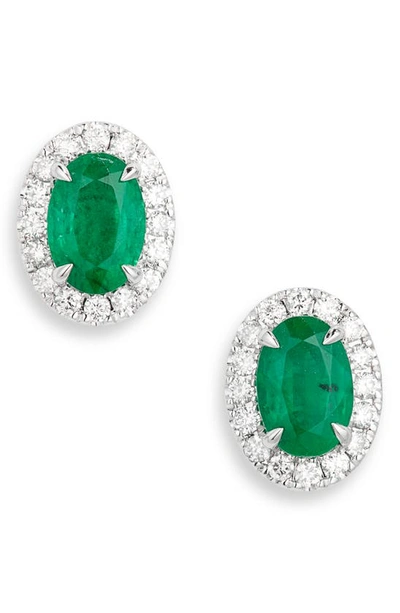 Valani Atelier Emerald & Diamond Halo Stud Earrings In White Gold/ Emerald/ Diamond