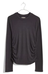 Madewell Brushed Jersey Ruched Long Sleeve T-shirt In Black Coal