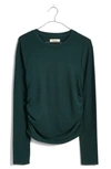 Madewell Brushed Jersey Ruched Long Sleeve T-shirt In Smoky Spruce