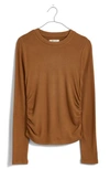 Madewell Brushed Jersey Ruched Long Sleeve T-shirt In Pecan Shell