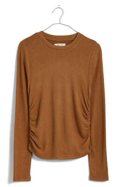 Madewell Brushed Jersey Ruched Long Sleeve T-shirt In Pecan Shell