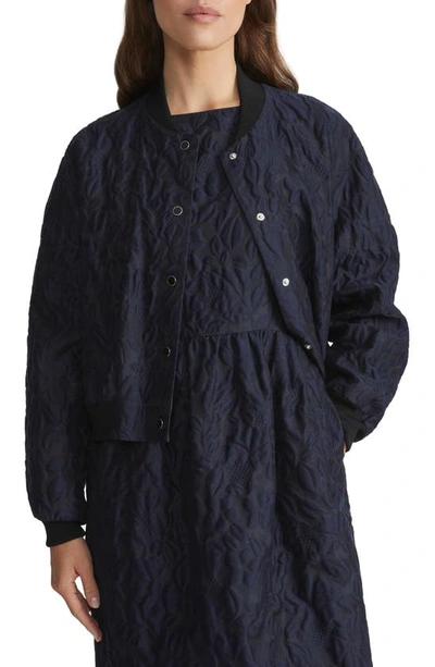Lafayette 148 Snap-front Floral Jacquard Bomber Jacket In Midnight Blue