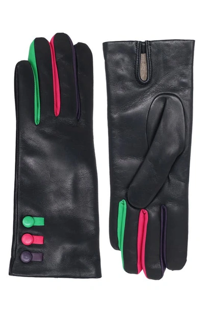 Nicoletta Rosi Cashmere Lined Leather Gloves In Black/ Colours