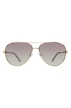 Kurt Geiger 62mm Oversize Aviator Sunglasses In Gold Havana/ Gold Fl