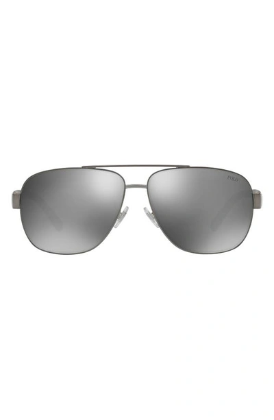 Polo 60mm Mirrored Pilot Sunglasses In Dark Gunmetal