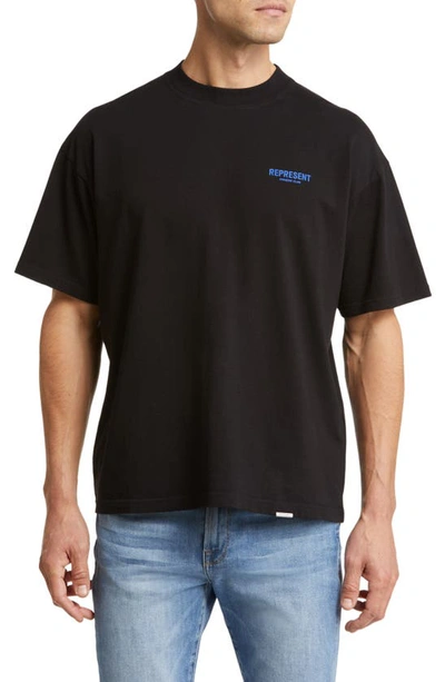 Represent Owners' Club Cotton Logo Graphic T-shirt In Black/ Cobalt