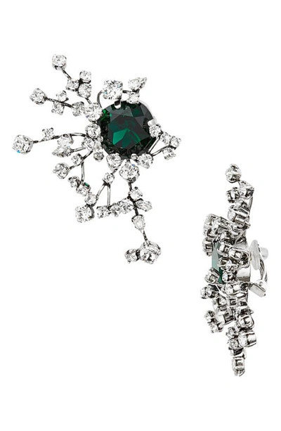 Saint Laurent Asymmetric Constellation Crystal Clip-on Earrings In Dark Green/ Oxidized
