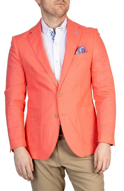 Tailorbyrd Solid Notch Lapel Linen Blend Sport Coat In Coral