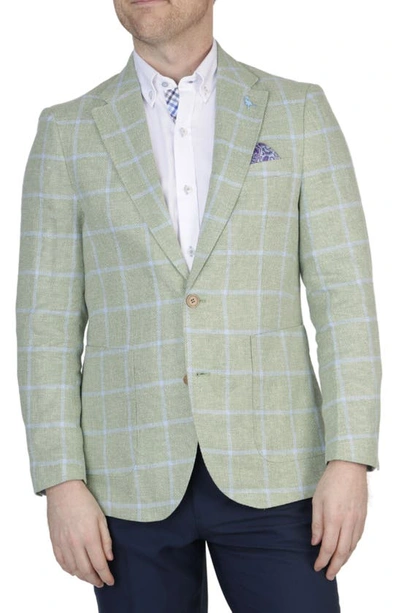 Tailorbyrd Olive Green Windowpane Notch Lapel Linen Blend Sport Coat In Pale Olive Green