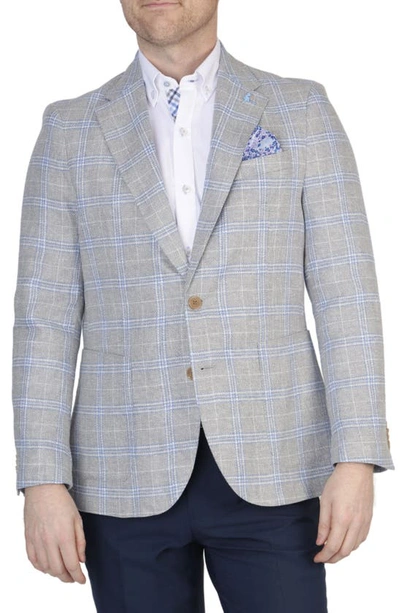 Tailorbyrd Regent Grey Windowpane Notch Lapel Linen Blend Sport Coat
