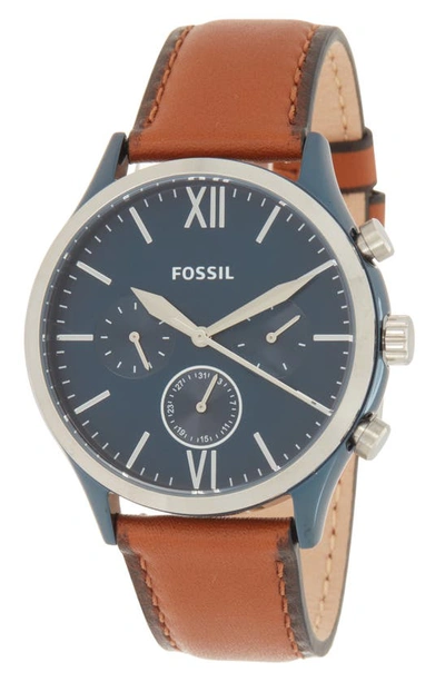 Fossil Three Hand Quartz Leather Strap Watch, 38mm In Brown