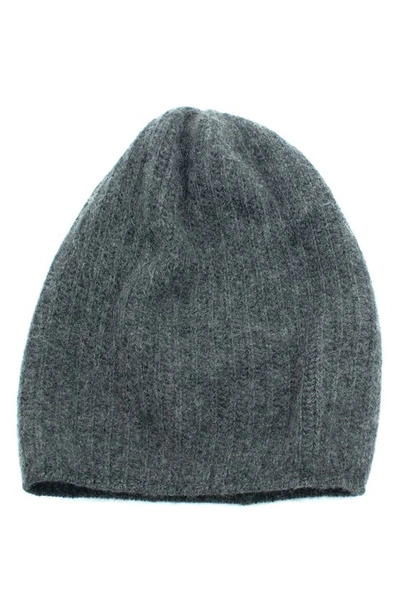 Portolano Rib Knit Cashmere Beanie In Heather Charcoal