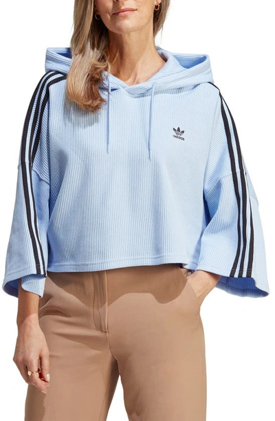 Adidas Originals Rib Crop Hoodie In Blue Dawn