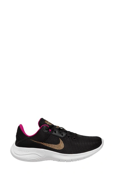 Nike Flex Experience Athletic Sneaker In Black/ Gold/ White/ Fireberry