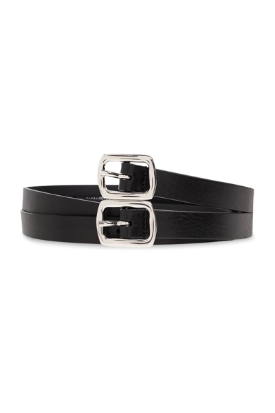 Mm6 Maison Margiela Double Buckle Leather Belt In Black