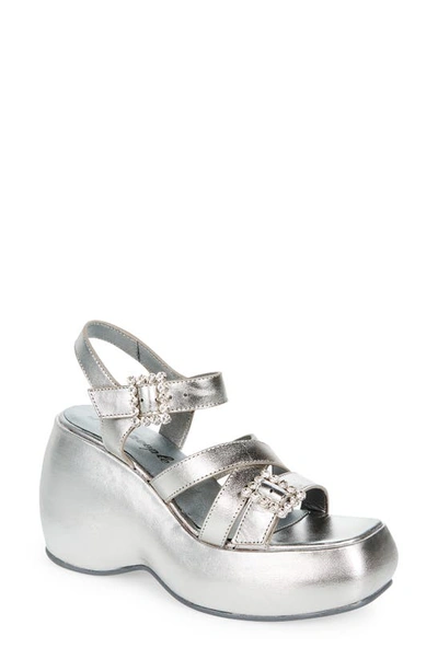 Free People Brooklyn Ankle Strap Platform Sandal In Chrome Metallic Leather