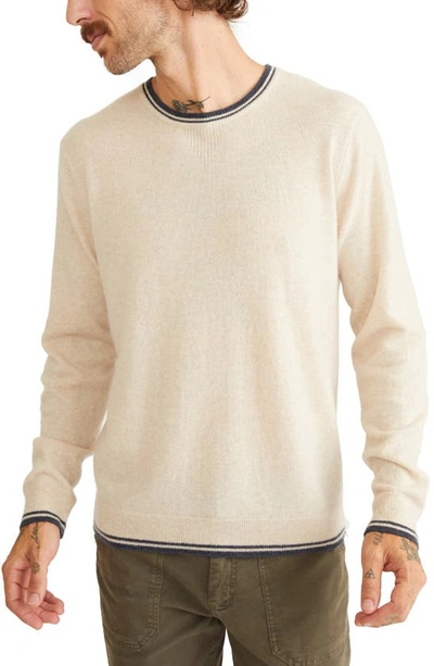 Marine Layer Tipped Cashmere Sweater In Oatmeal/ Navy