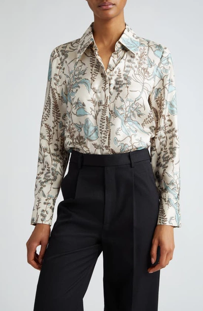 Lafayette 148 Floral Trail Silk Twill Button-up Shirt In Pampas Plume Multi