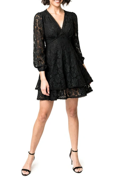 Gibsonlook Lace Long Sleeve Fit & Flare Minidress In Black