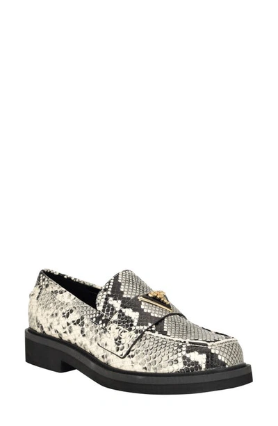 Guess Shatha Loafer In Ivory/ Black Snake Embossed