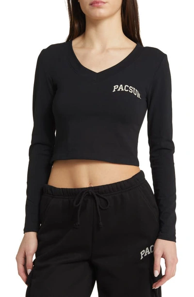Pacsun Crop Jersey Logo T-shirt In Black