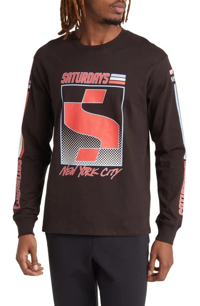 Saturdays Surf Nyc Block Standard Long Sleeve Cotton Graphic T-shirt In Ganache