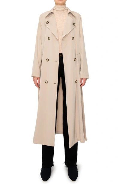 Melloday Double Breasted Belted Trench Coat In Khaki