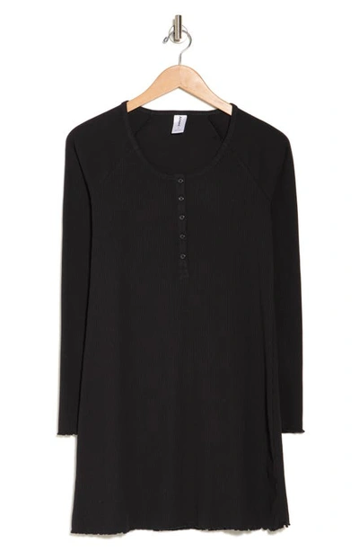Abound Long Sleeve Ribbed Henley Dress In Black Jet