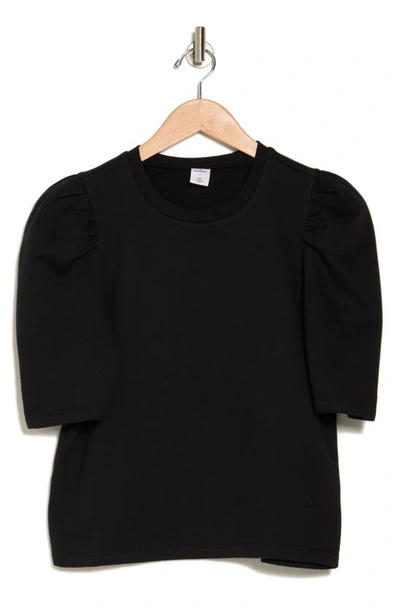 Melrose And Market Puff Short Sleeve Fleece Sweatshirt In Black