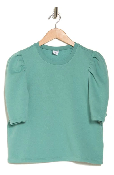 Melrose And Market Puff Short Sleeve Fleece Sweatshirt In Green Seaglass