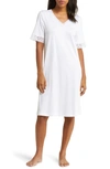 Hanro Moments Short Sleeve V-neck Cotton Nightgown In 101 - White