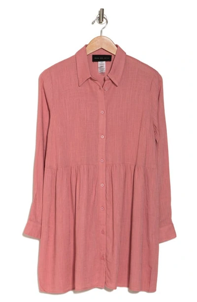 Know One Cares Button Down Long Sleeve Shirt Dress In Mauve